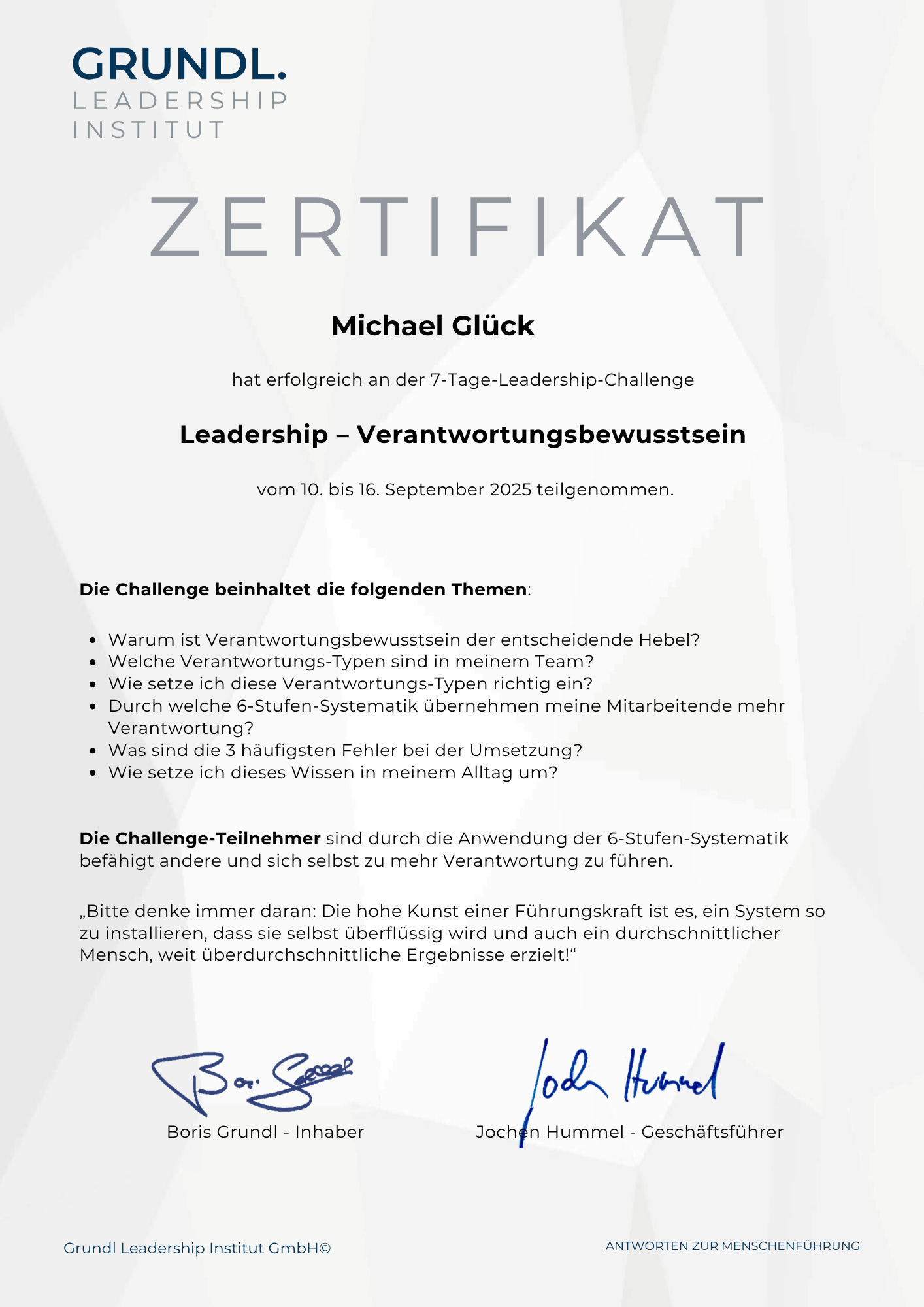 zertifikat 7 tage challenge